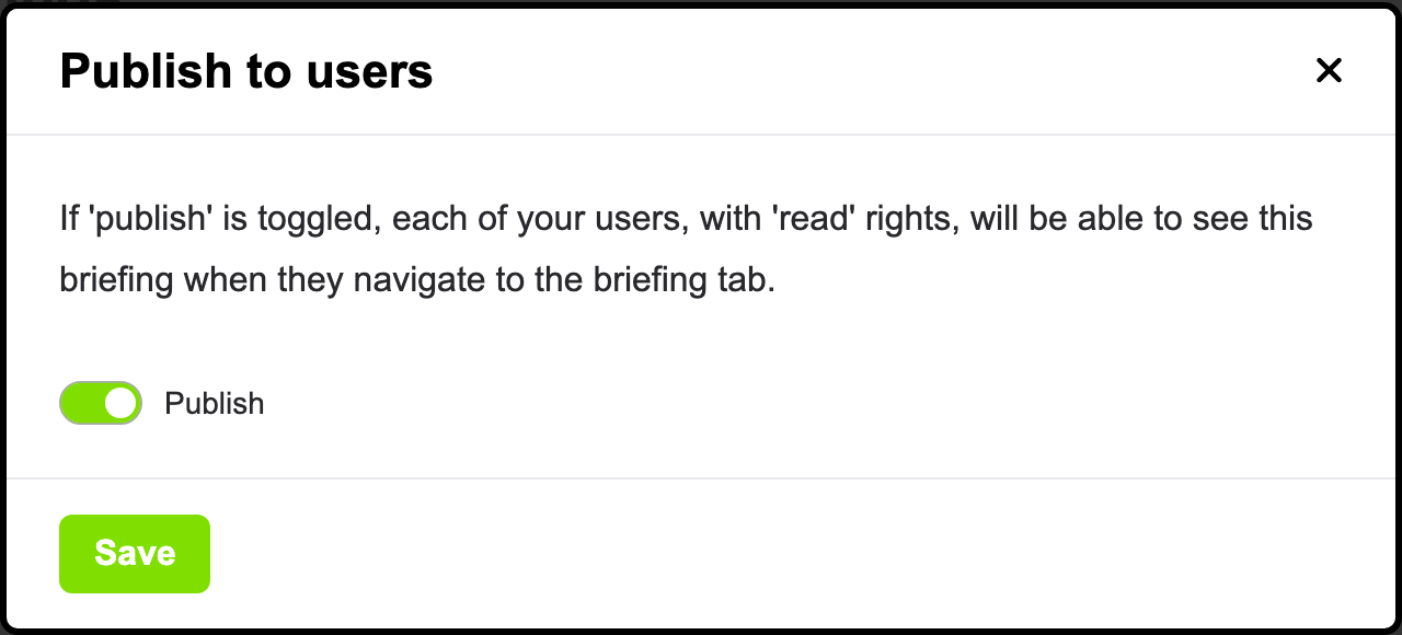 La fenêtre pour publier le briefing