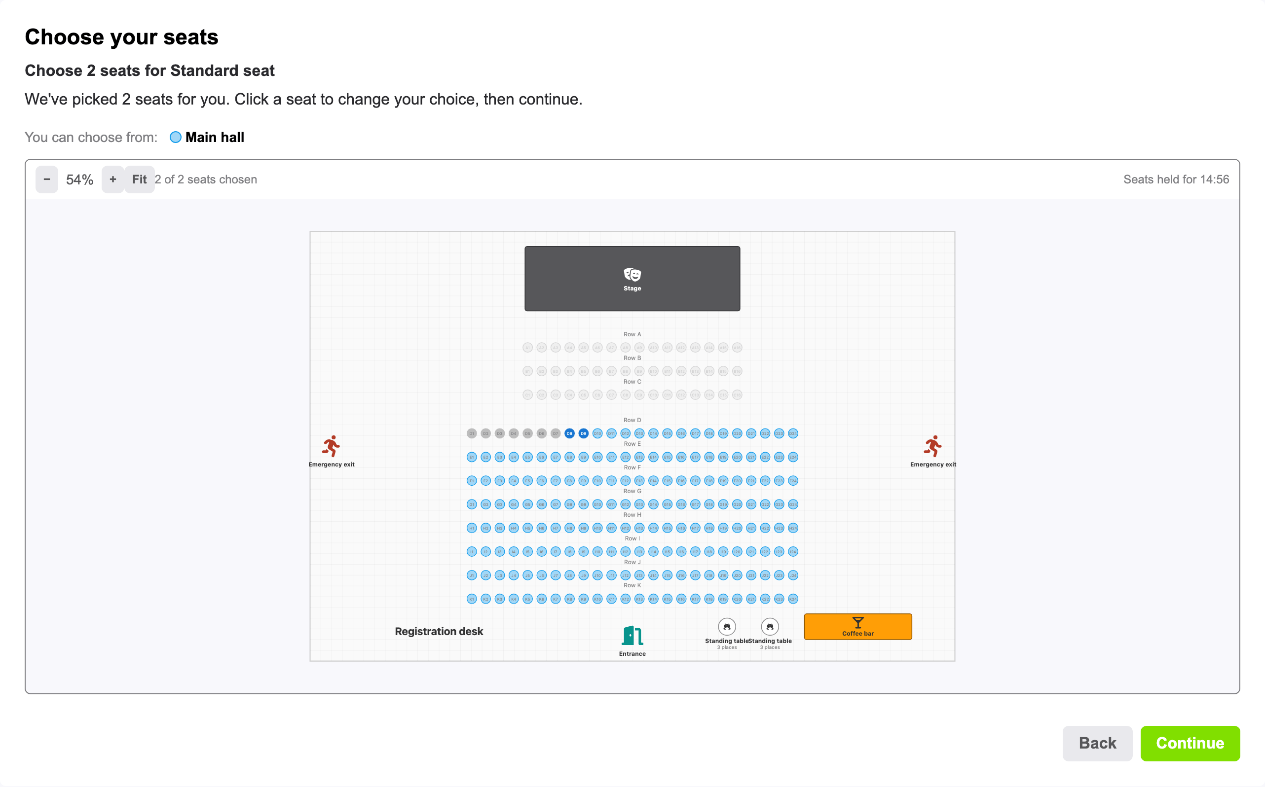 Ce que voit un invité : choisir ses places sur le plan